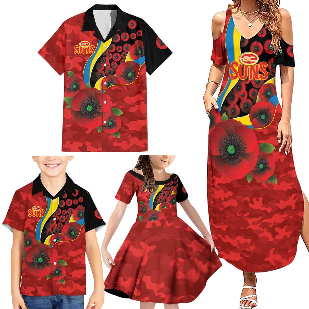 Gold Suns ANZAC Personalised Family Matching Summer Maxi Dress and Hawaiian Shirt Lest We Forget Poppy Camo