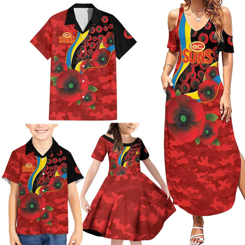 Gold Suns ANZAC Personalised Family Matching Summer Maxi Dress and Hawaiian Shirt Lest We Forget Poppy Camo
