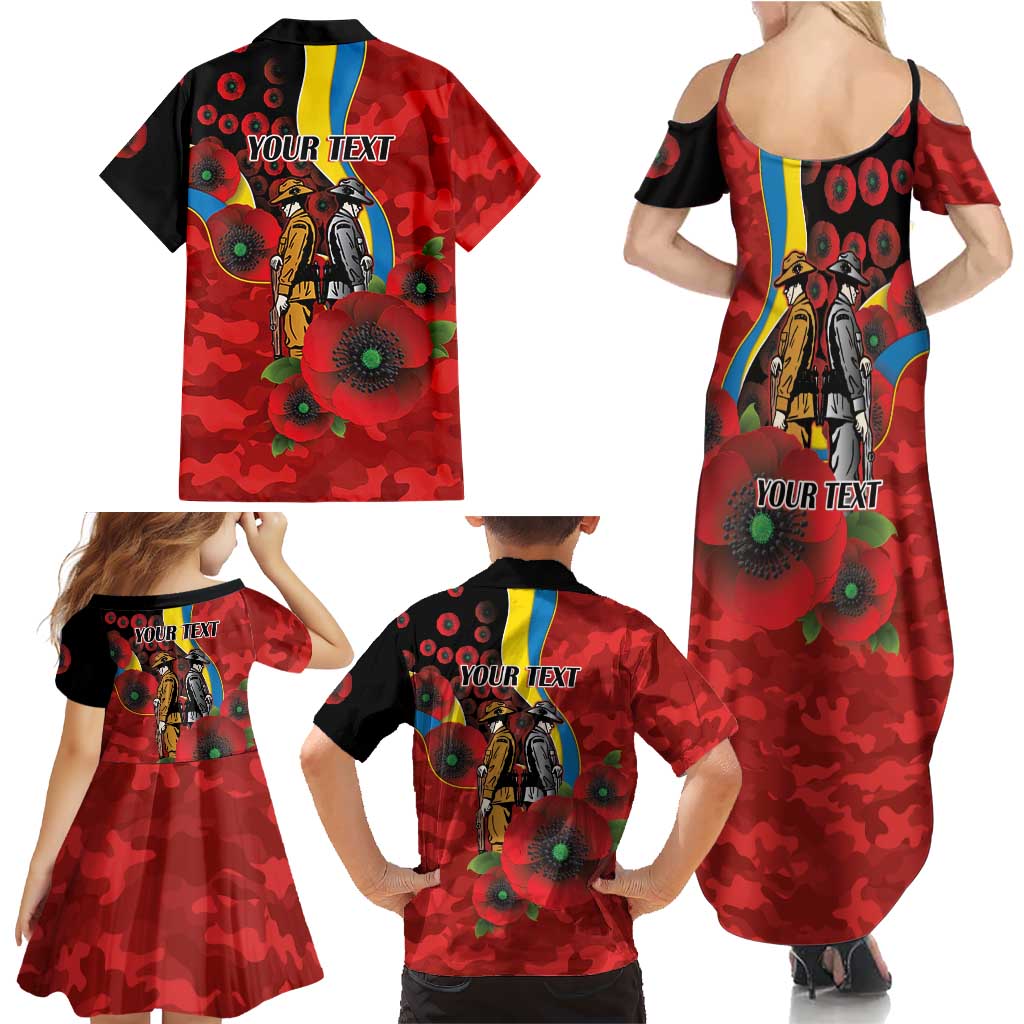 Gold Suns ANZAC Personalised Family Matching Summer Maxi Dress and Hawaiian Shirt Lest We Forget Poppy Camo