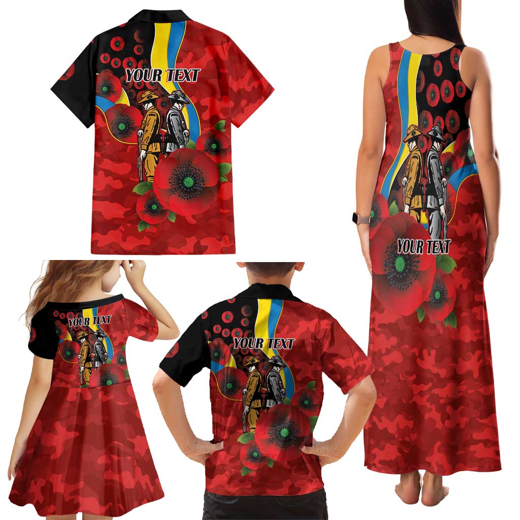 Gold Suns ANZAC Personalised Family Matching Tank Maxi Dress and Hawaiian Shirt Lest We Forget Poppy Camo