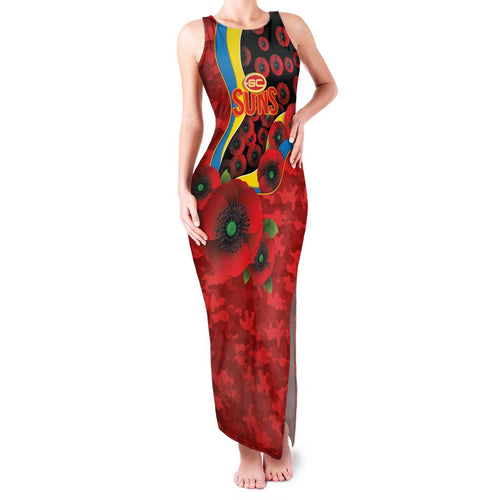 Gold Suns ANZAC Personalised Family Matching Tank Maxi Dress and Hawaiian Shirt Lest We Forget Poppy Camo