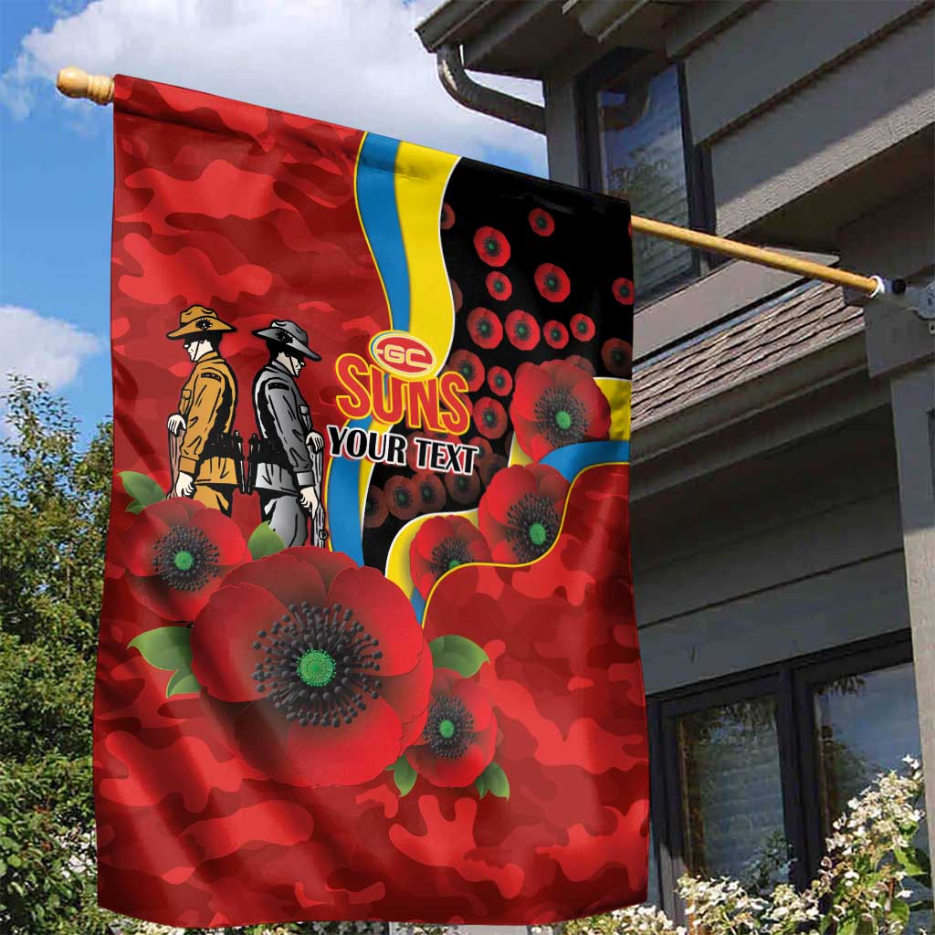 Gold Suns ANZAC Personalised Garden Flag Lest We Forget Poppy Camo