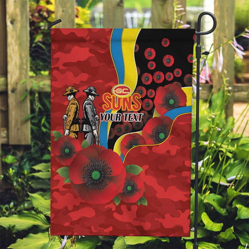 Gold Suns ANZAC Personalised Garden Flag Lest We Forget Poppy Camo