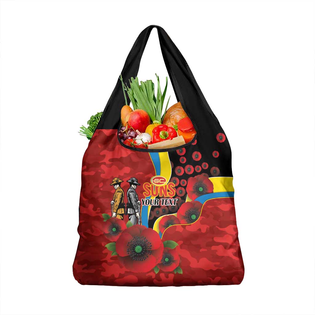 Gold Suns ANZAC Personalised Grocery Bag Lest We Forget Poppy Camo