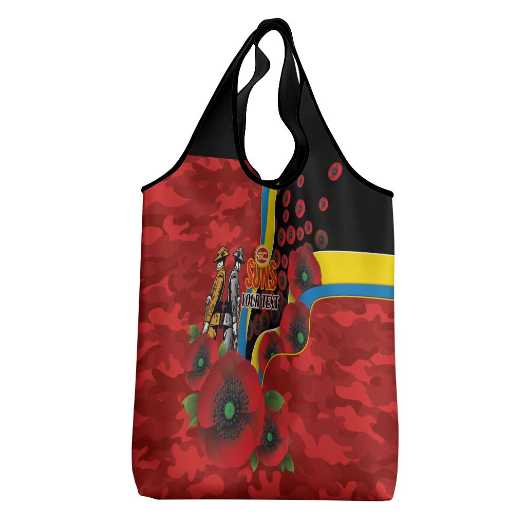 Gold Suns ANZAC Personalised Grocery Bag Lest We Forget Poppy Camo