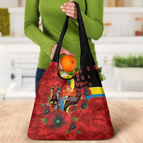 Gold Suns ANZAC Personalised Grocery Bag Lest We Forget Poppy Camo