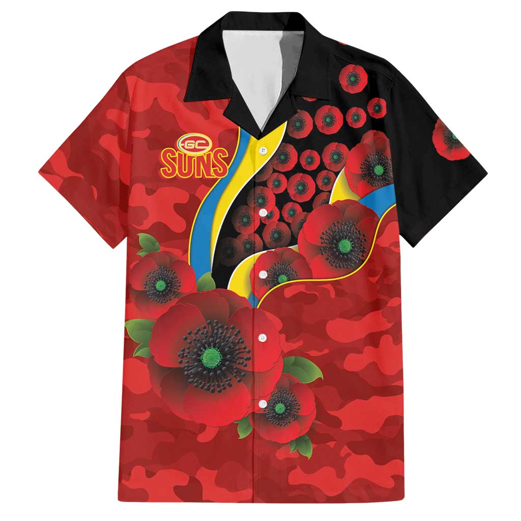 Gold Suns ANZAC Personalised Hawaiian Shirt Lest We Forget Poppy Camo