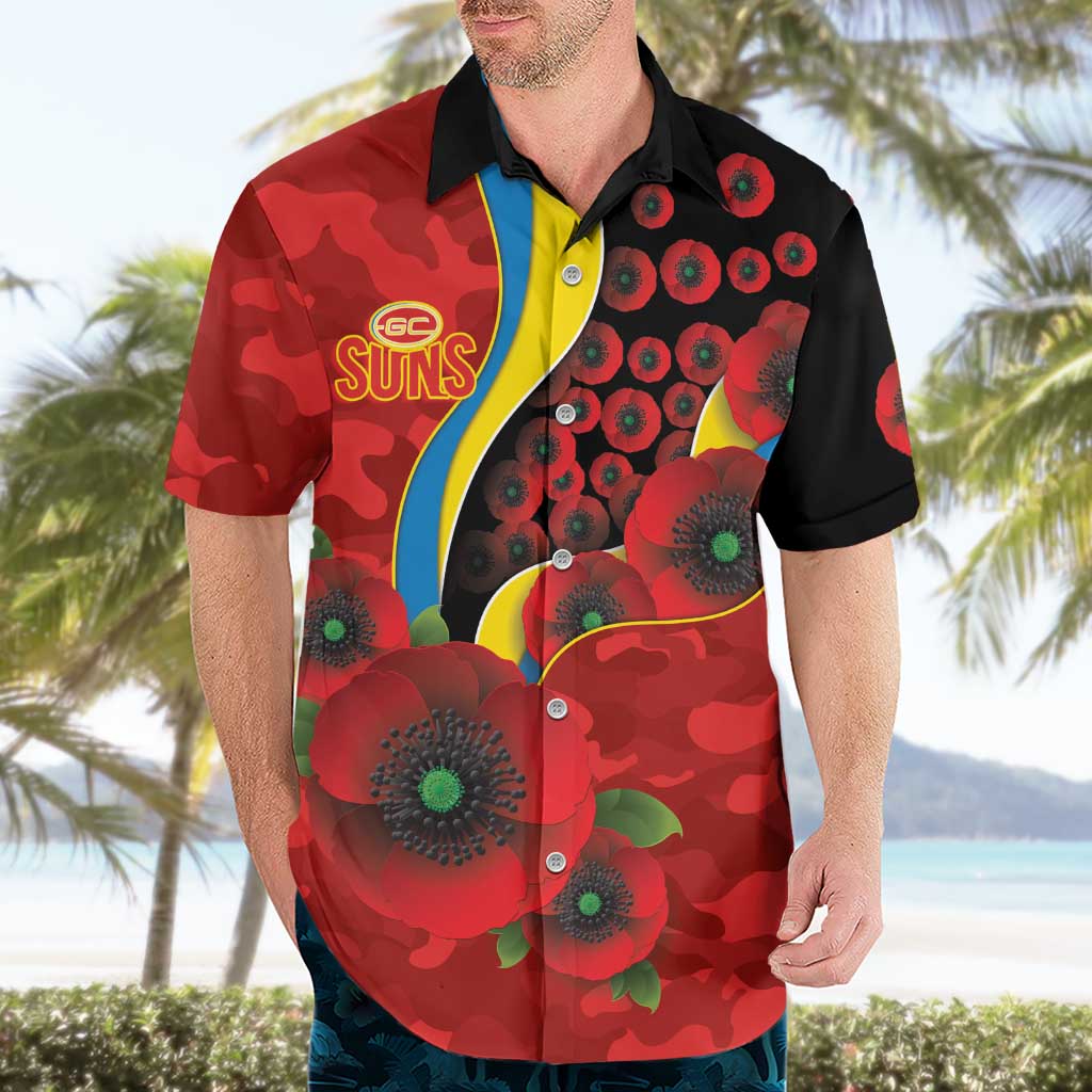 Gold Suns ANZAC Personalised Hawaiian Shirt Lest We Forget Poppy Camo