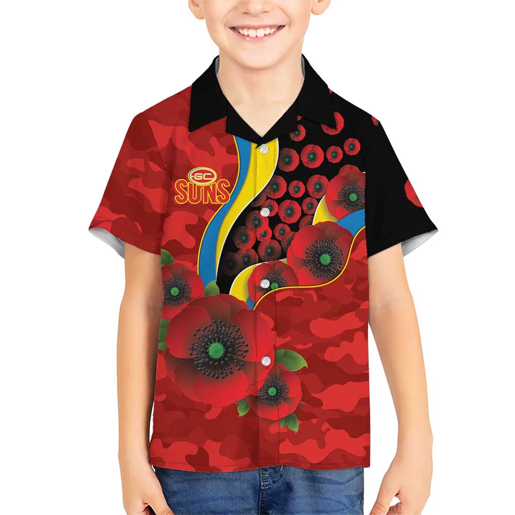 Gold Suns ANZAC Personalised Hawaiian Shirt Lest We Forget Poppy Camo