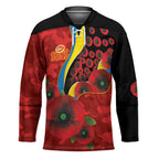 Gold Suns ANZAC Personalised Hockey Jersey Lest We Forget Poppy Camo