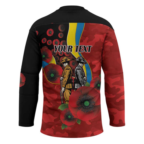 Gold Suns ANZAC Personalised Hockey Jersey Lest We Forget Poppy Camo