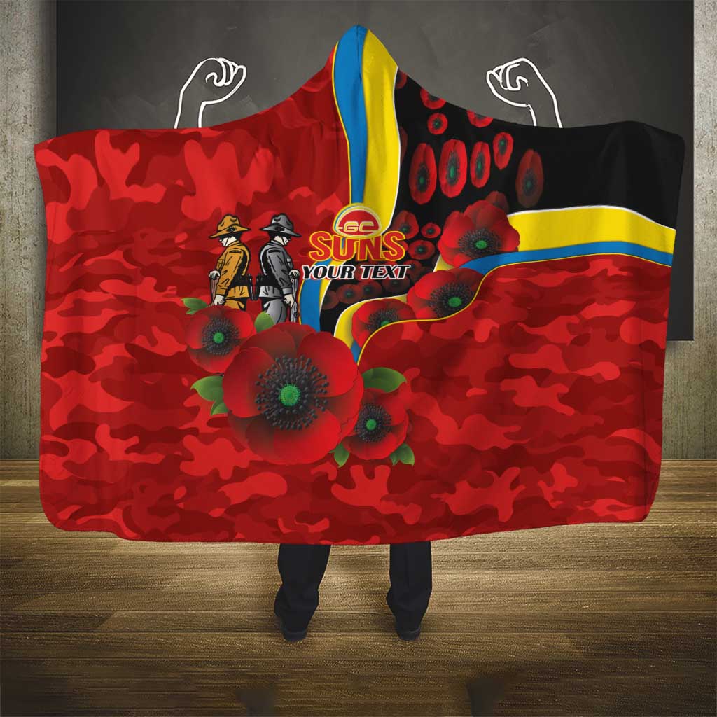 Gold Suns ANZAC Personalised Hooded Blanket Lest We Forget Poppy Camo