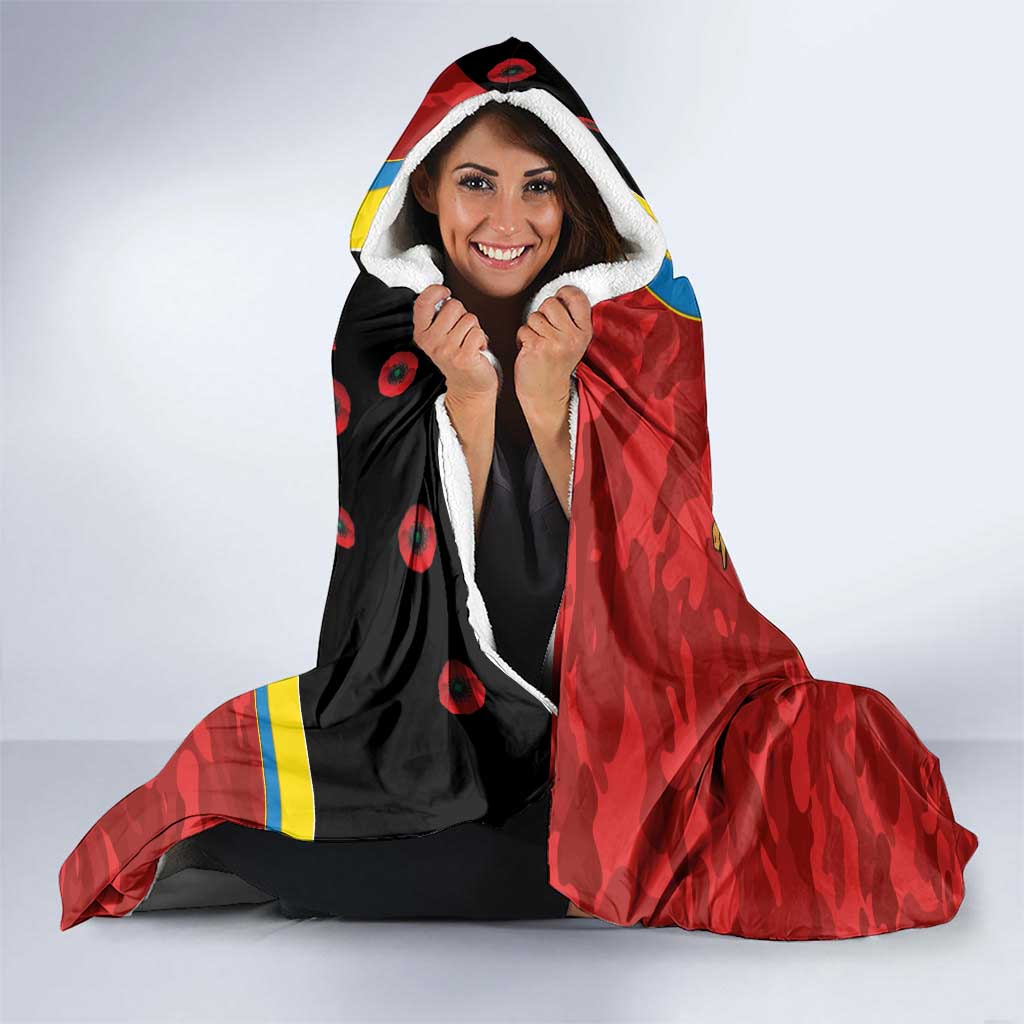 Gold Suns ANZAC Personalised Hooded Blanket Lest We Forget Poppy Camo
