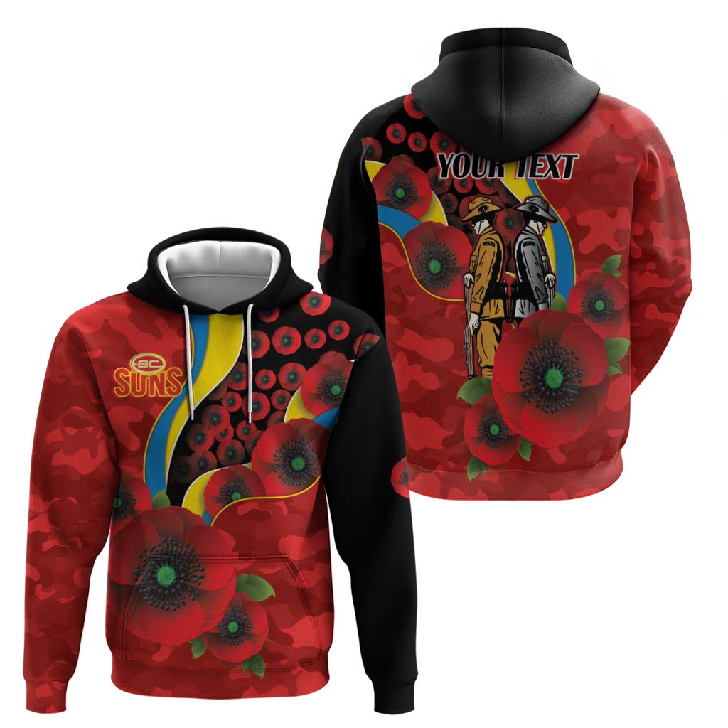 Gold Suns ANZAC Personalised Hoodie Lest We Forget Poppy Camo