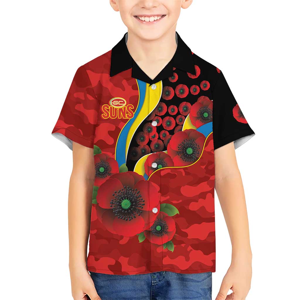 Gold Suns ANZAC Personalised Kid Hawaiian Shirt Lest We Forget Poppy Camo
