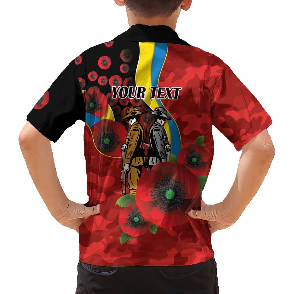 Gold Suns ANZAC Personalised Kid Hawaiian Shirt Lest We Forget Poppy Camo