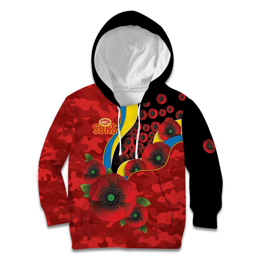Gold Suns ANZAC Personalised Kid Hoodie Lest We Forget Poppy Camo