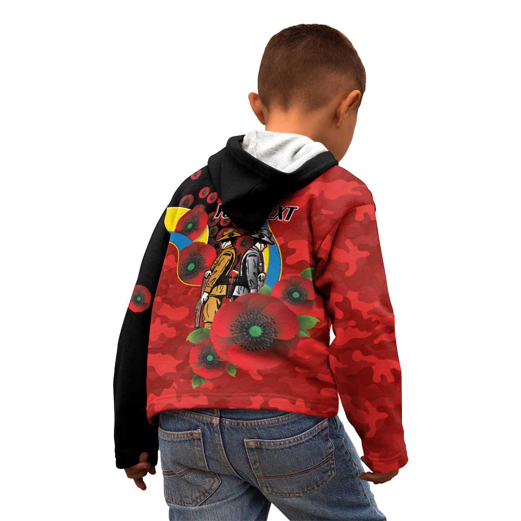 Gold Suns ANZAC Personalised Kid Hoodie Lest We Forget Poppy Camo