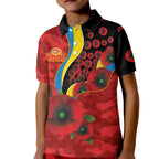 Gold Suns ANZAC Personalised Kid Polo Shirt Lest We Forget Poppy Camo