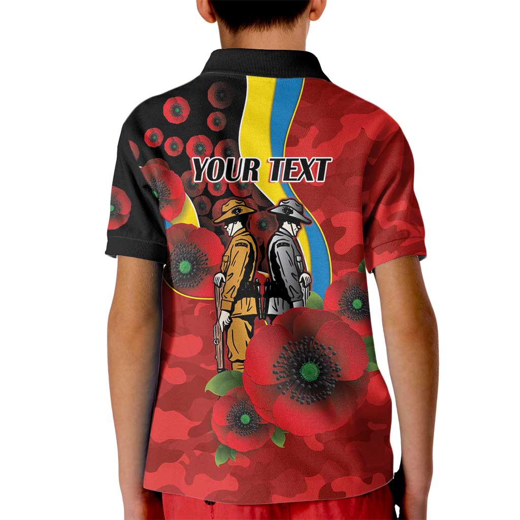 Gold Suns ANZAC Personalised Kid Polo Shirt Lest We Forget Poppy Camo