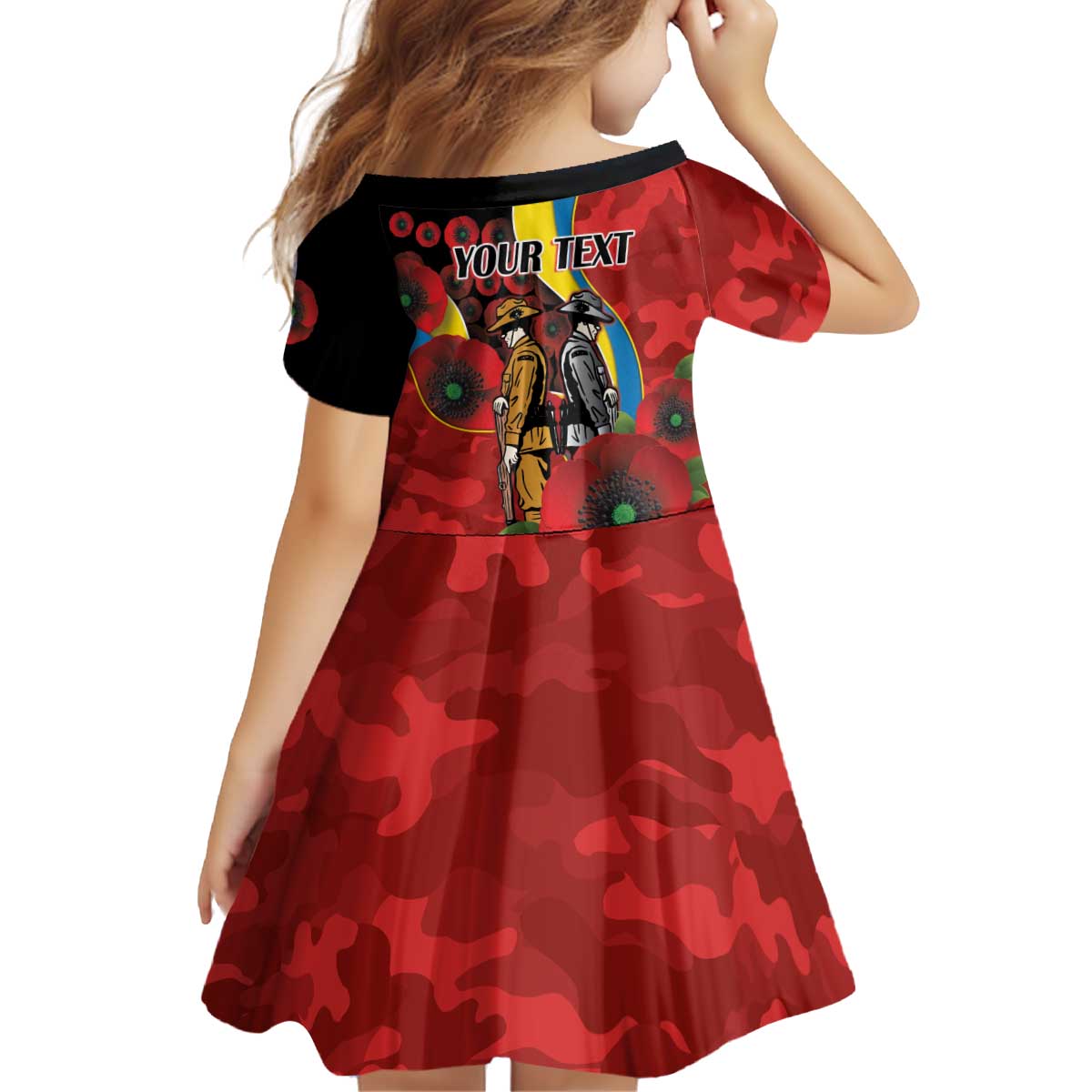 Gold Suns ANZAC Personalised Kid Short Sleeve Dress Lest We Forget Poppy Camo