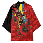 Gold Suns ANZAC Personalised Kimono Lest We Forget Poppy Camo