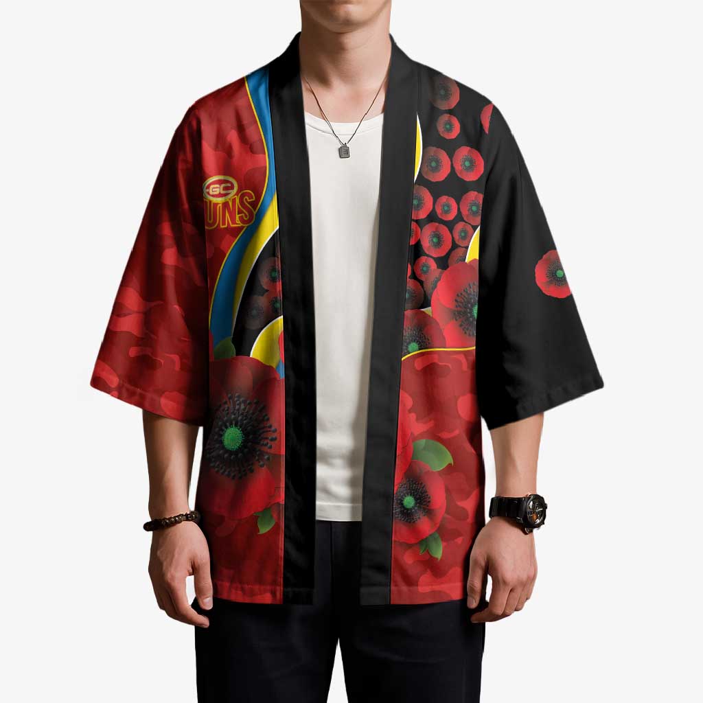 Gold Suns ANZAC Personalised Kimono Lest We Forget Poppy Camo