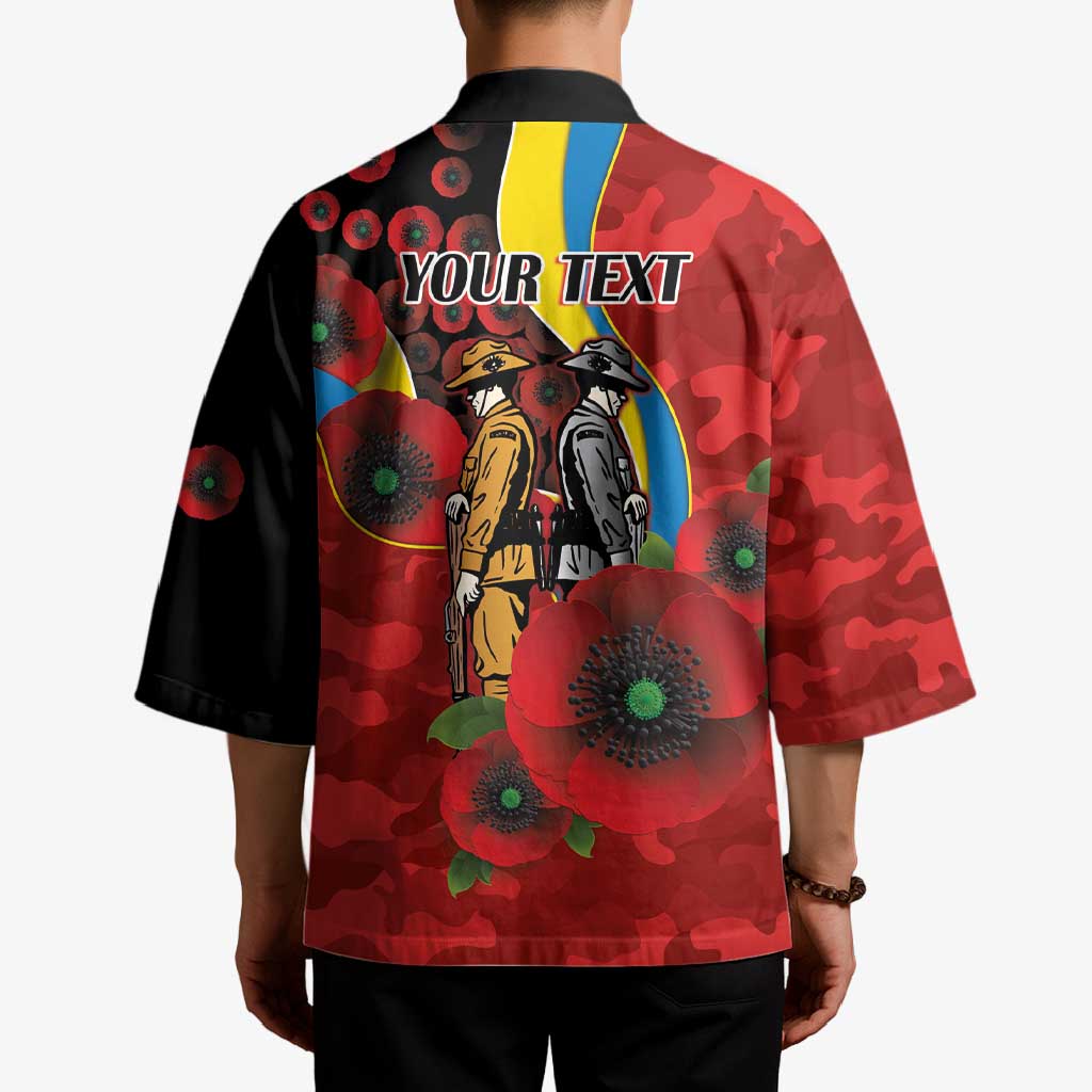 Gold Suns ANZAC Personalised Kimono Lest We Forget Poppy Camo