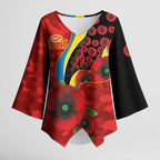 Gold Suns ANZAC Personalised Kimono Sleeve Blouse Lest We Forget Poppy Camo
