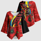 Gold Suns ANZAC Personalised Kimono Sleeve Blouse Lest We Forget Poppy Camo