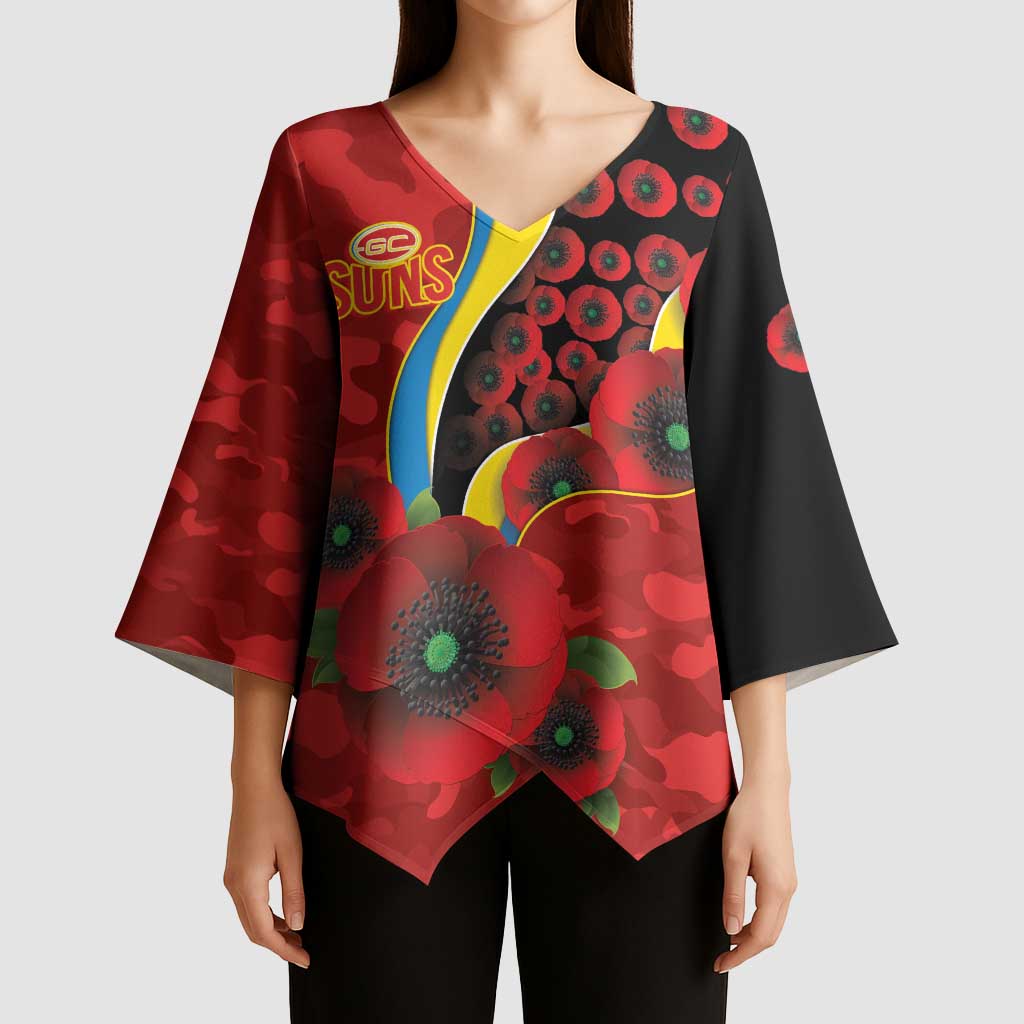 Gold Suns ANZAC Personalised Kimono Sleeve Blouse Lest We Forget Poppy Camo