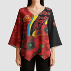 Gold Suns ANZAC Personalised Kimono Sleeve Blouse Lest We Forget Poppy Camo