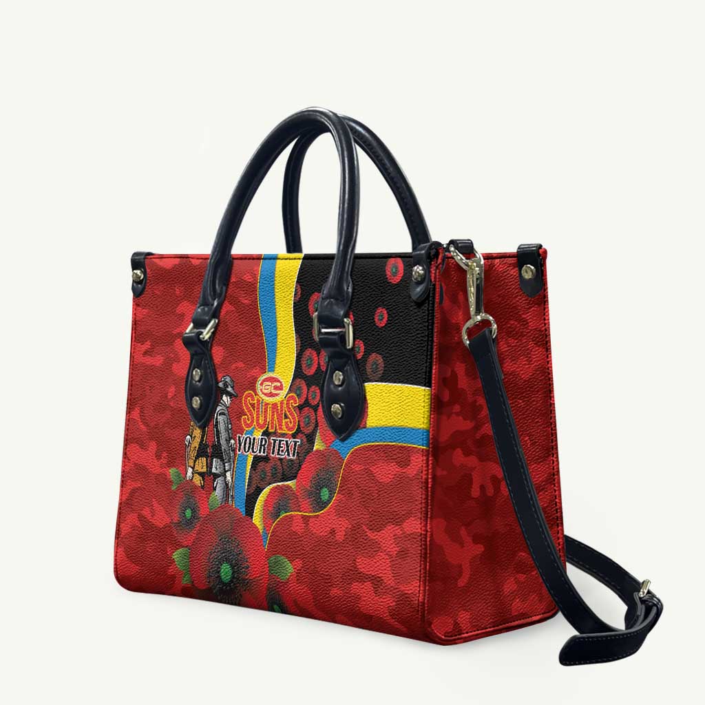 Gold Suns ANZAC Personalised Leather Bag Lest We Forget Poppy Camo