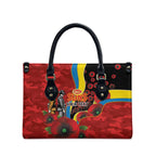 Gold Suns ANZAC Personalised Leather Bag Lest We Forget Poppy Camo