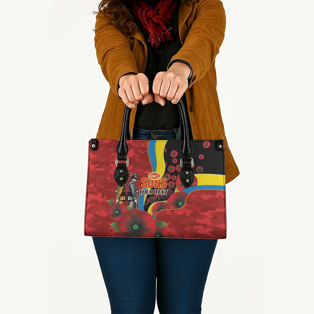 Gold Suns ANZAC Personalised Leather Bag Lest We Forget Poppy Camo