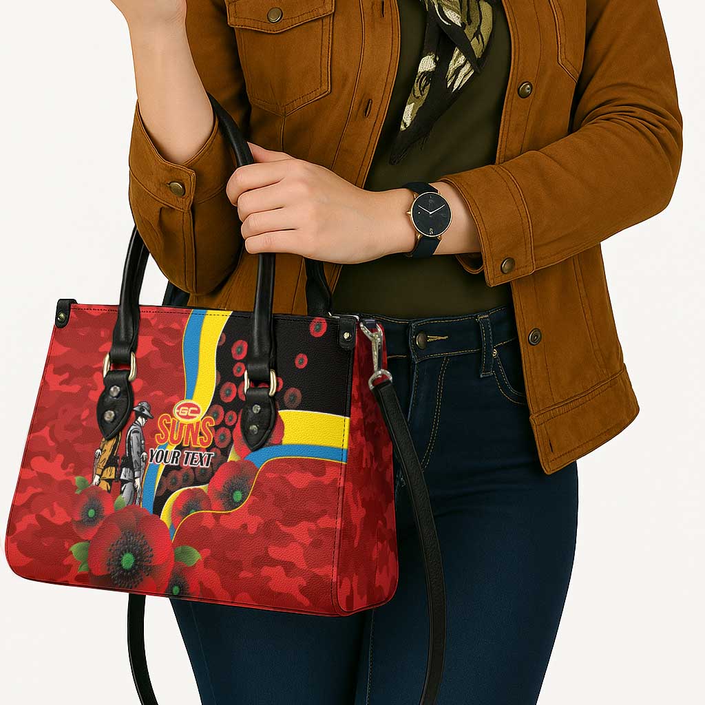 Gold Suns ANZAC Personalised Leather Bag Lest We Forget Poppy Camo
