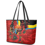 Gold Suns ANZAC Personalised Leather Tote Bag Lest We Forget Poppy Camo