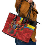 Gold Suns ANZAC Personalised Leather Tote Bag Lest We Forget Poppy Camo
