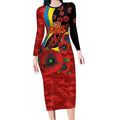 Gold Suns ANZAC Personalised Long Sleeve Bodycon Dress Lest We Forget Poppy Camo