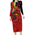 Gold Suns ANZAC Personalised Long Sleeve Bodycon Dress Lest We Forget Poppy Camo