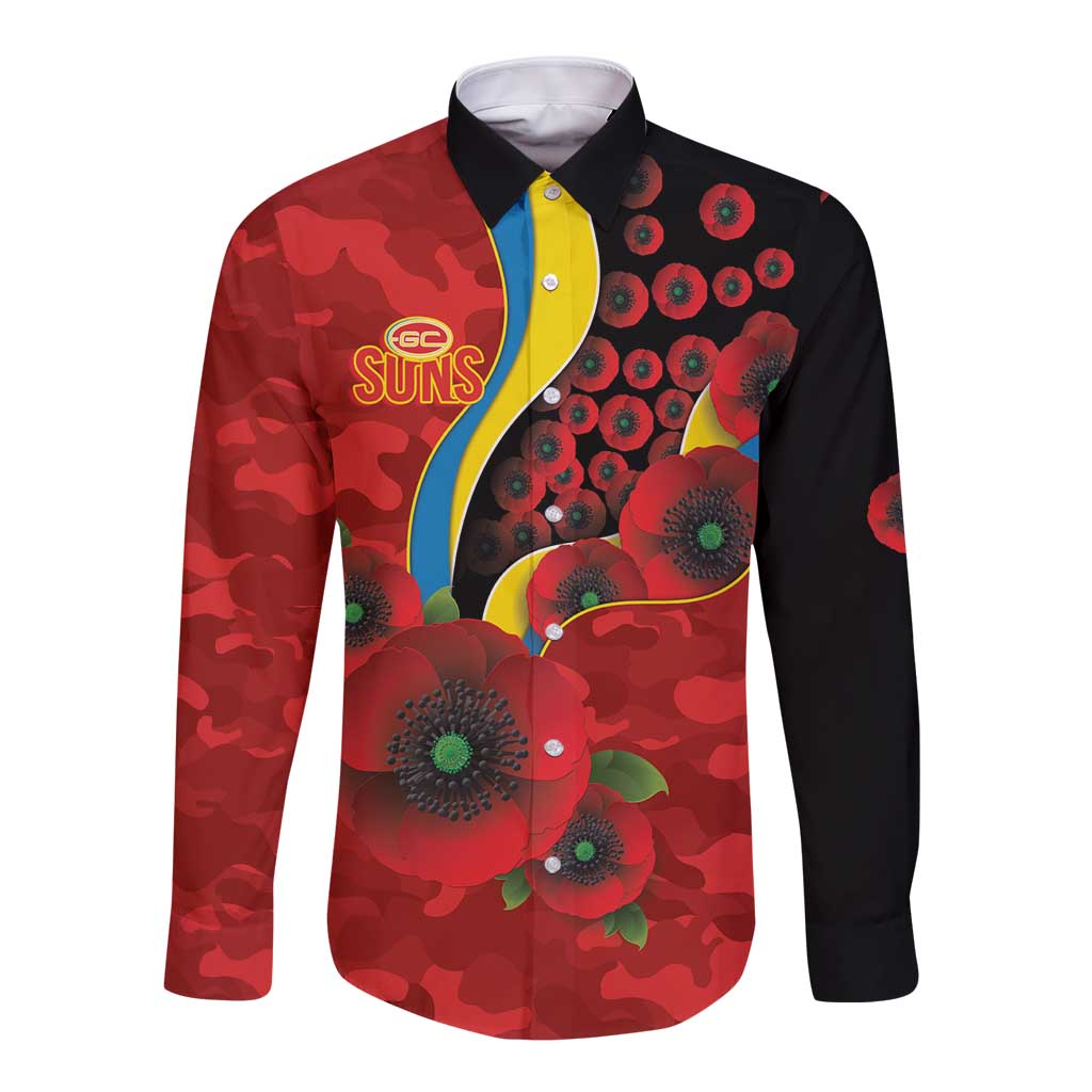 Gold Suns ANZAC Personalised Long Sleeve Button Shirt Lest We Forget Poppy Camo