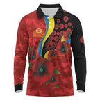 Gold Suns ANZAC Personalised Long Sleeve Polo Shirt Lest We Forget Poppy Camo