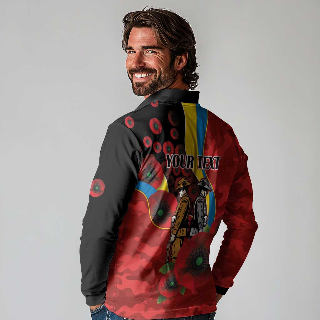Gold Suns ANZAC Personalised Long Sleeve Polo Shirt Lest We Forget Poppy Camo