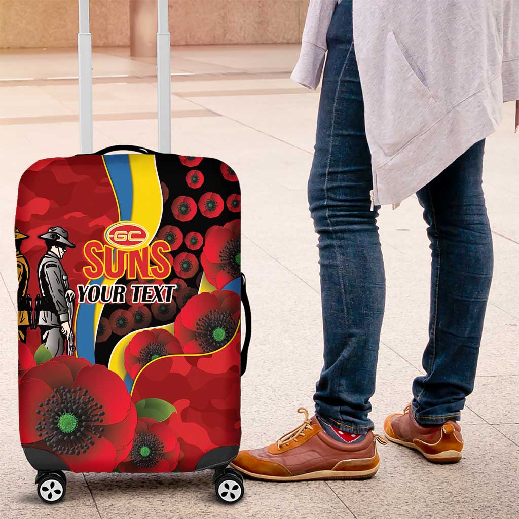 Gold Suns ANZAC Personalised Luggage Cover Lest We Forget Poppy Camo