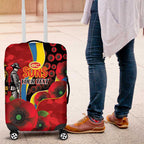 Gold Suns ANZAC Personalised Luggage Cover Lest We Forget Poppy Camo