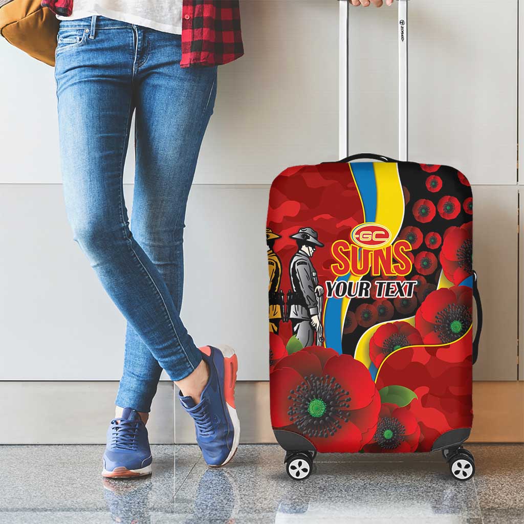 Gold Suns ANZAC Personalised Luggage Cover Lest We Forget Poppy Camo