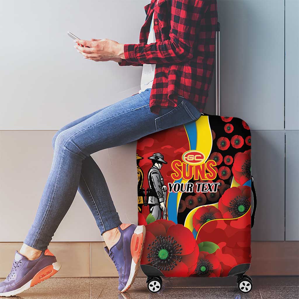 Gold Suns ANZAC Personalised Luggage Cover Lest We Forget Poppy Camo