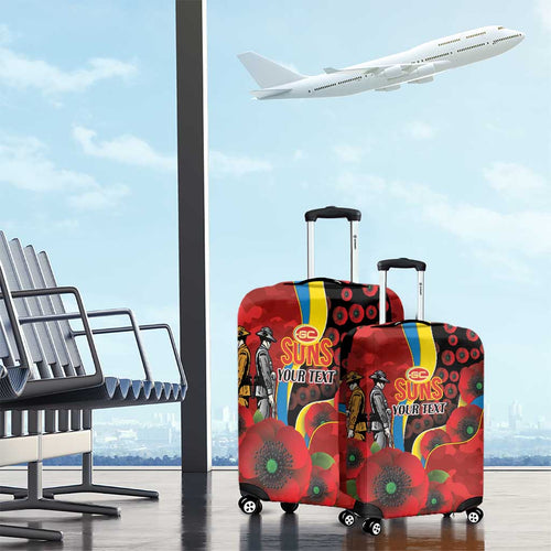 Gold Suns ANZAC Personalised Luggage Cover Lest We Forget Poppy Camo