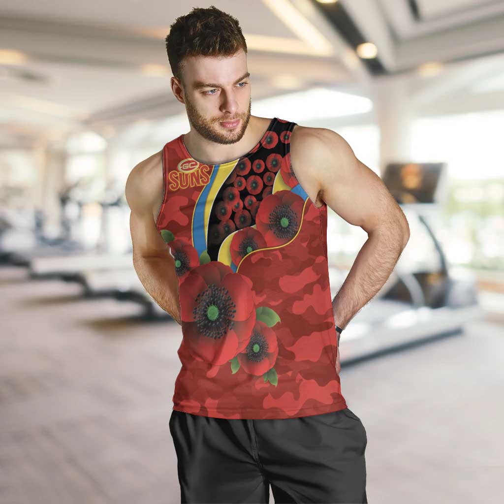 Gold Suns ANZAC Personalised Men Tank Top Lest We Forget Poppy Camo