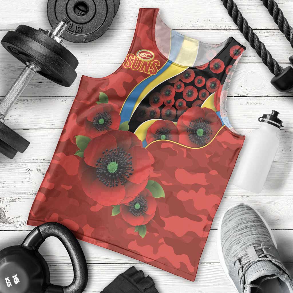 Gold Suns ANZAC Personalised Men Tank Top Lest We Forget Poppy Camo